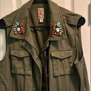 Lucky Brand Khaki Vest with Colorful Jewel Details